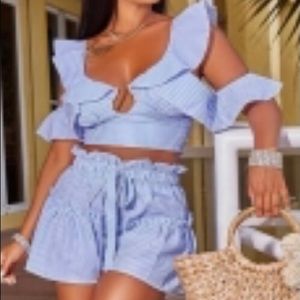 Blue Striped Shorts 2 Piece Set